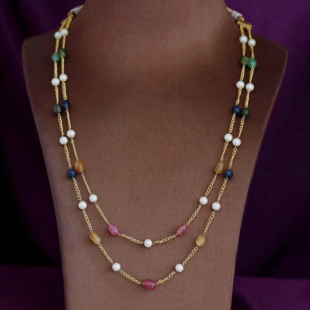 Usha Golden Two Layer Pearl Neckpiece