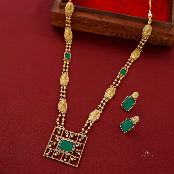 Lakshmi Golden Ball Square Haram Neckpiece With Earring