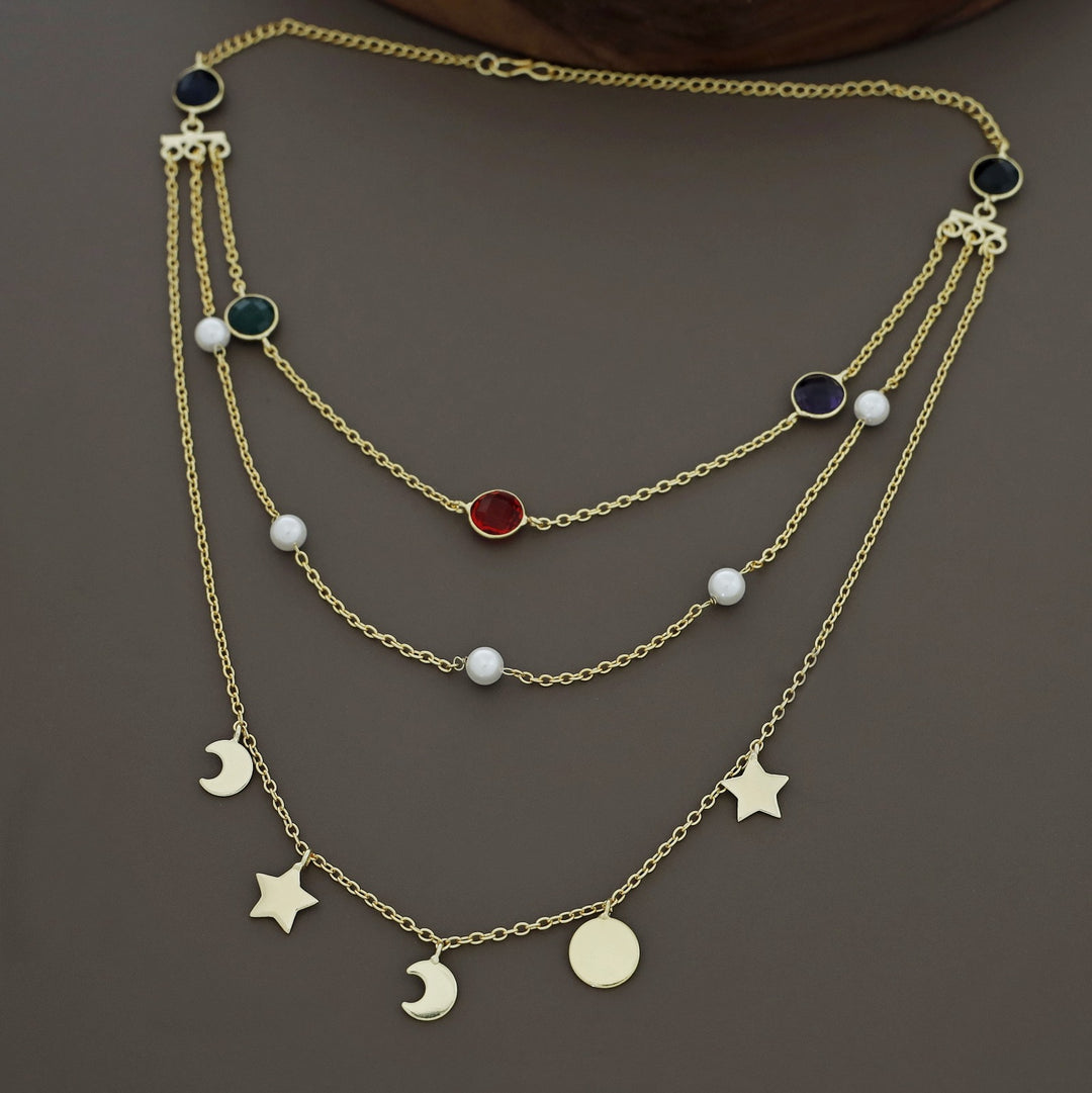 Cheyenne 3 Layer Pearl Glossy Stone Neckpiece