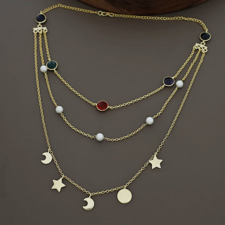 Cheyenne 3 Layer Pearl Glossy Stone Neckpiece