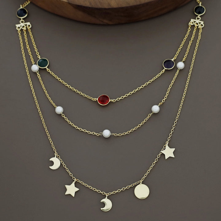 Cheyenne 3 Layer Pearl Glossy Stone Neckpiece