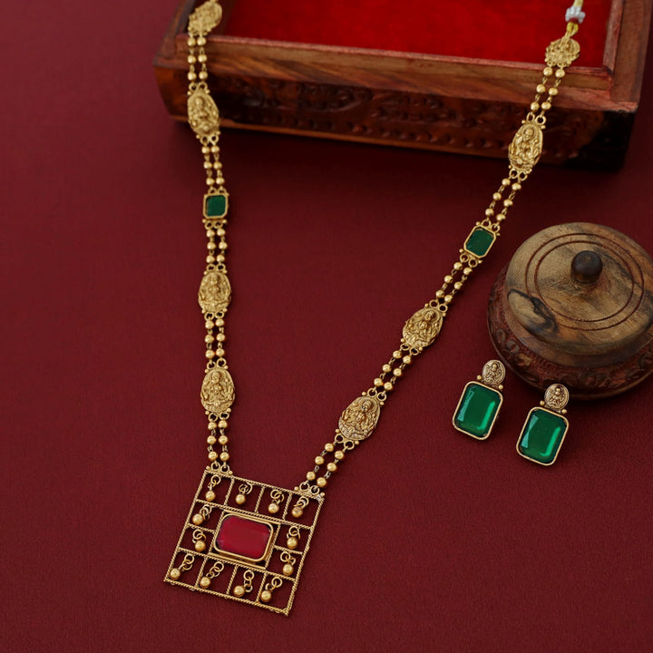 Lakshmi Golden Ball Square Haram Neckpiece With Earring