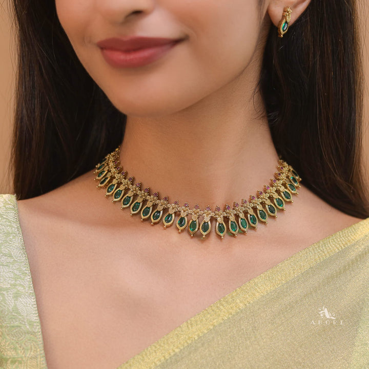 Premium Nagapadam Palakka Short Neckpiece With Earring