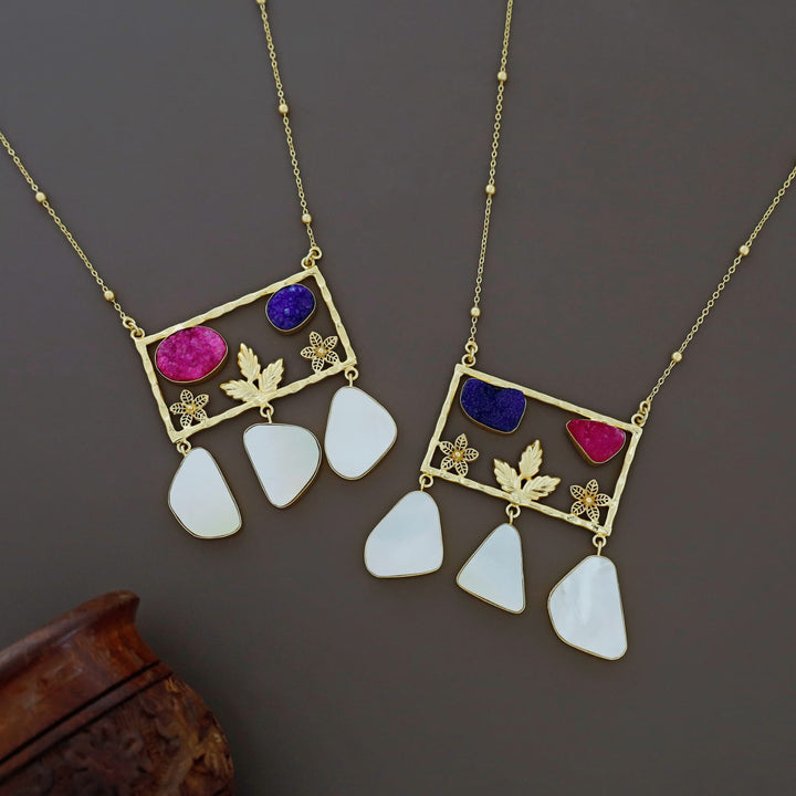 Irya Golden Leaf Druzy + MOP Neckpiece