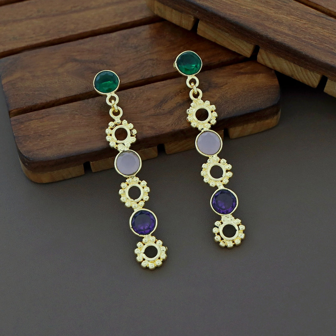 Geetika Golden Tri Glossy Stone Earring