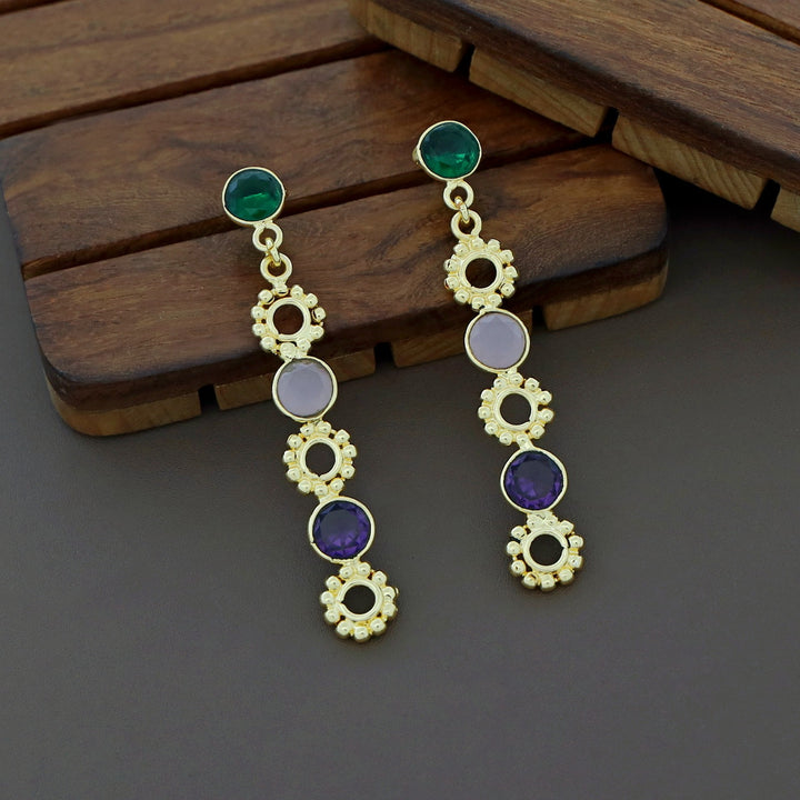 Geetika Golden Tri Glossy Stone Earring