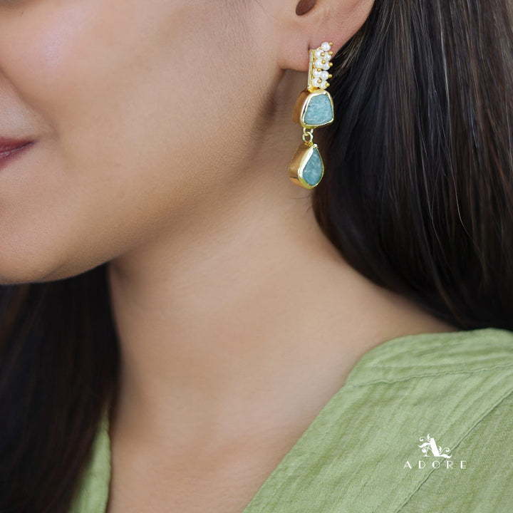 Dual Raw Stone + Pearl Earring