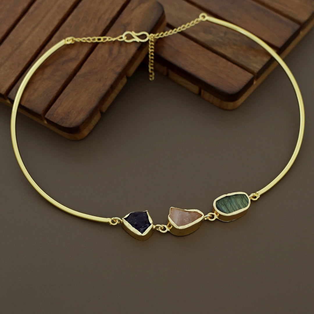 Golden 3 Raw Stone Neck Cuff