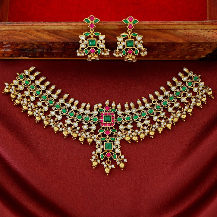 Premium Gaurika Jadau Kundan Short Neckpiece/Choker With Earring
