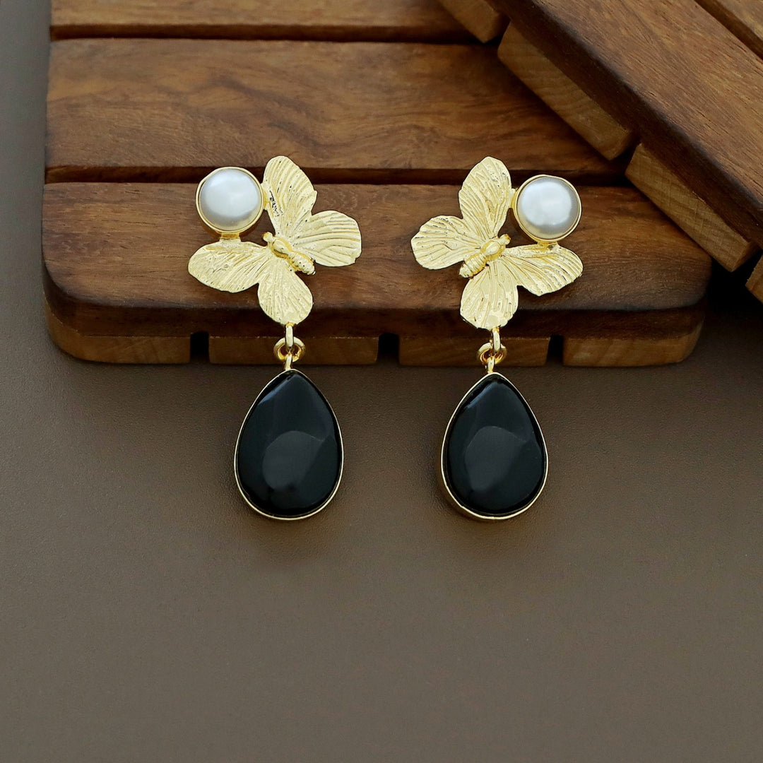 Wamika Pearl Butterfly Glossy Drop Earring