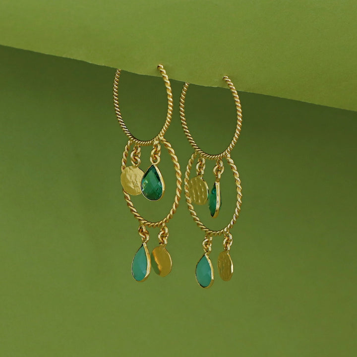 Elsa Golden Twisted Glossy Dual Hoop Earring