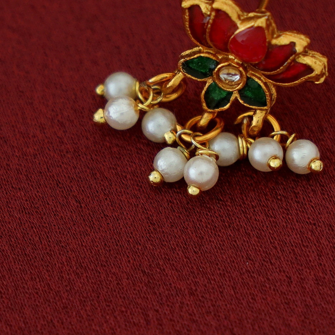 Arusha Mini 5 Lotus Pearl Golden Ball Short Neckpiece With Earring