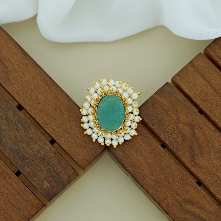Raw Stone Oval Cluster Pearl Ring