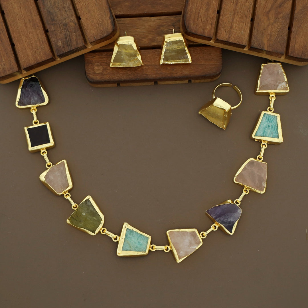 Raw Stone Unshape Eminent Combo (Short Neckpiece/Choker + Ring + Studs)