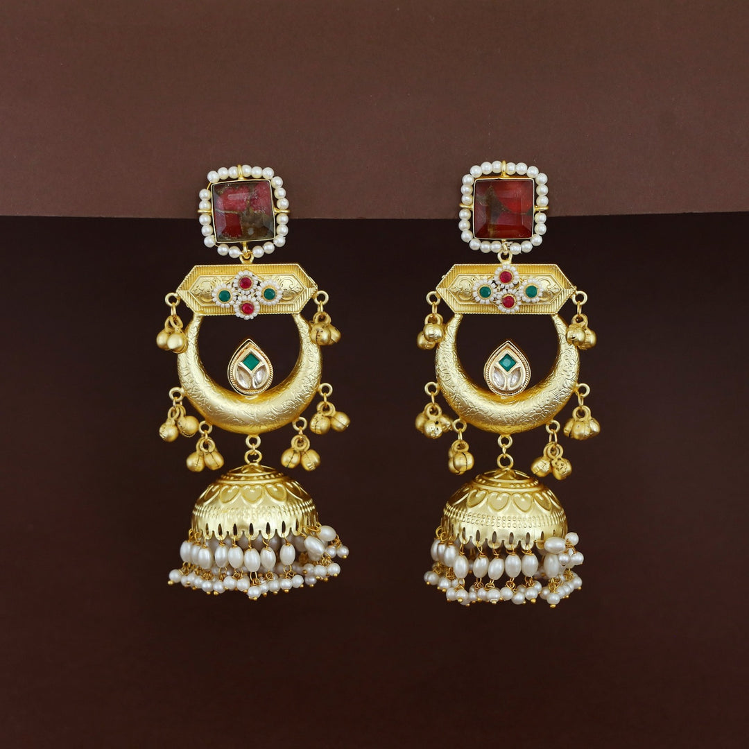 Suhana Glossy Half Moon Pearl Kashmiri Jhumka