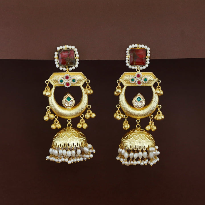 Suhana Glossy Half Moon Pearl Kashmiri Jhumka