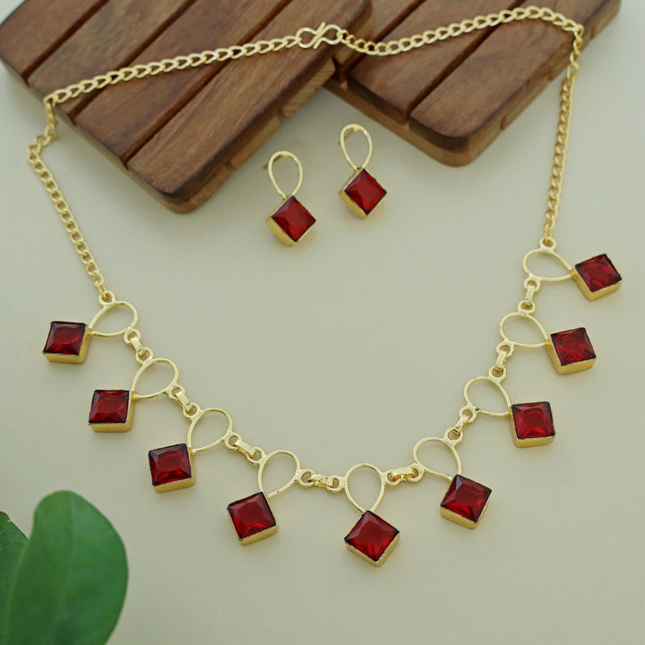 Adorn Diamond Drop Glossy Neckpiece With Earring