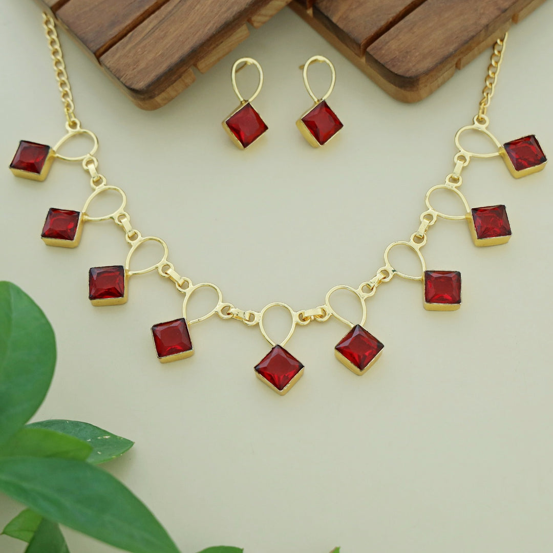 Adorn Diamond Drop Glossy Neckpiece With Earring