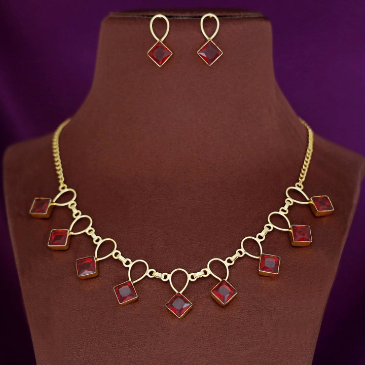 Adorn Diamond Drop Glossy Neckpiece With Earring