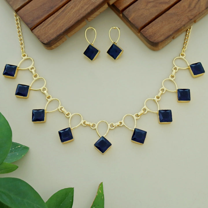 Adorn Diamond Drop Glossy Neckpiece With Earring