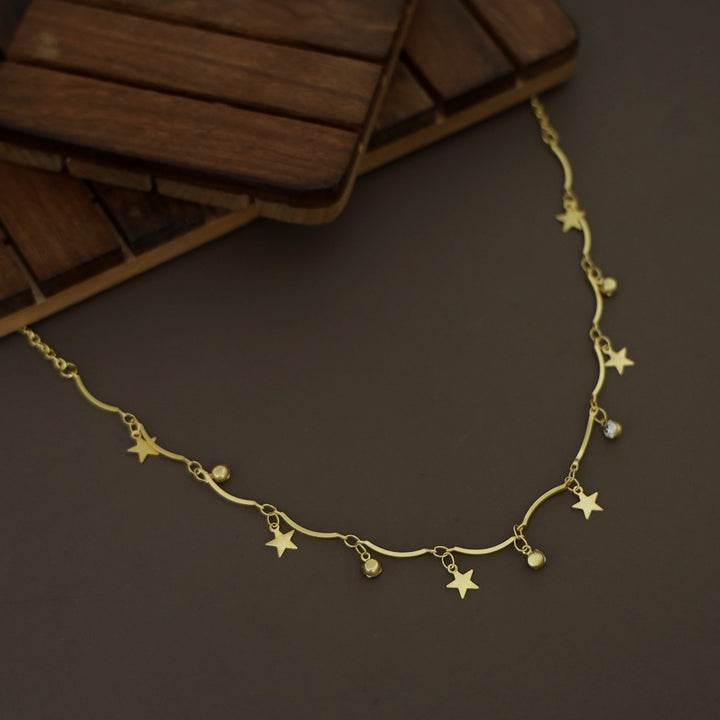 Golden Stick Hanging Star Glossy Stone Neckpiece