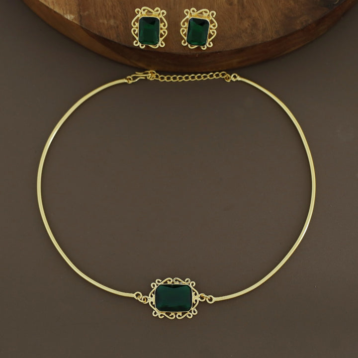 Ritu Golden Rectangle Glossy Neck Cuff With Earring