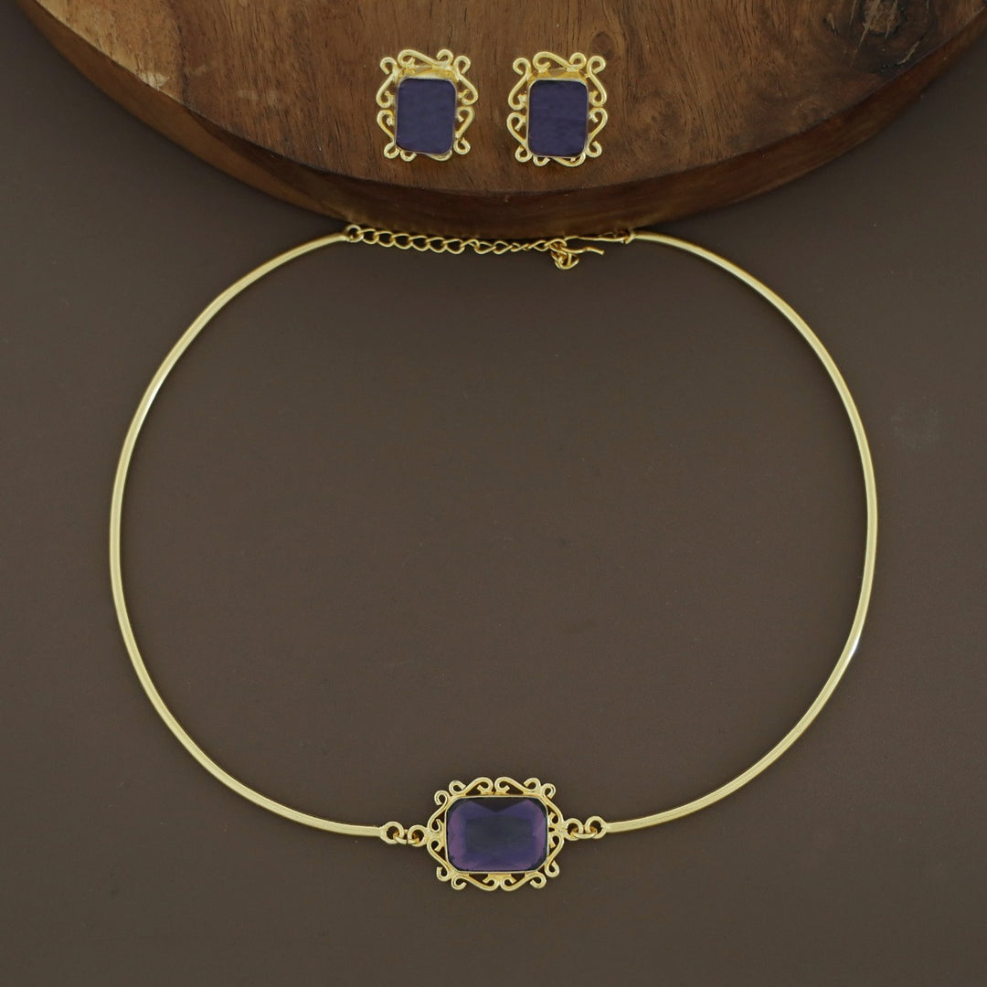 Ritu Golden Rectangle Glossy Neck Cuff With Earring