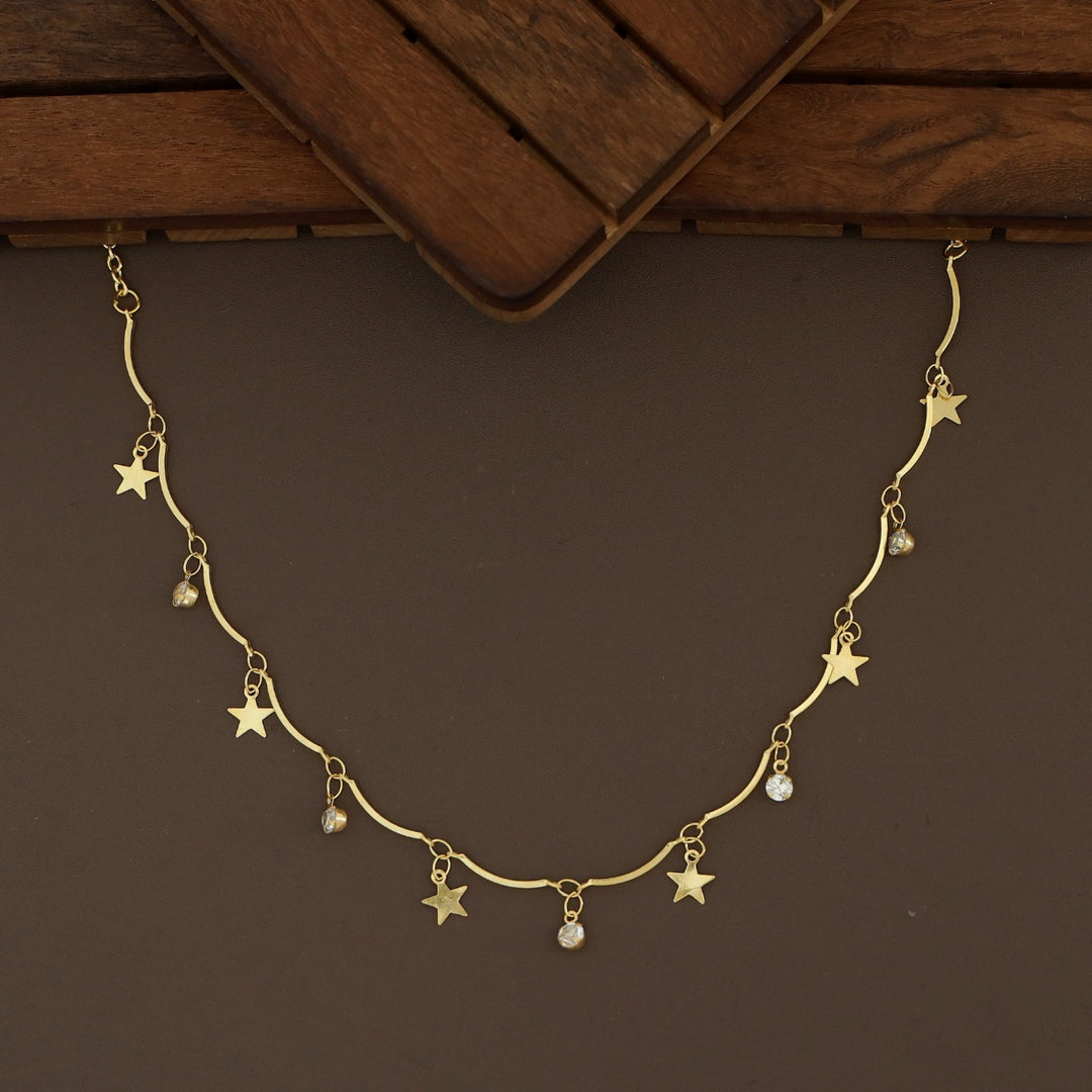Golden Stick Hanging Star Glossy Stone Neckpiece