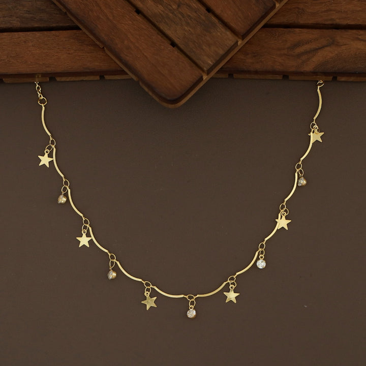 Golden Stick Hanging Star Glossy Stone Neckpiece