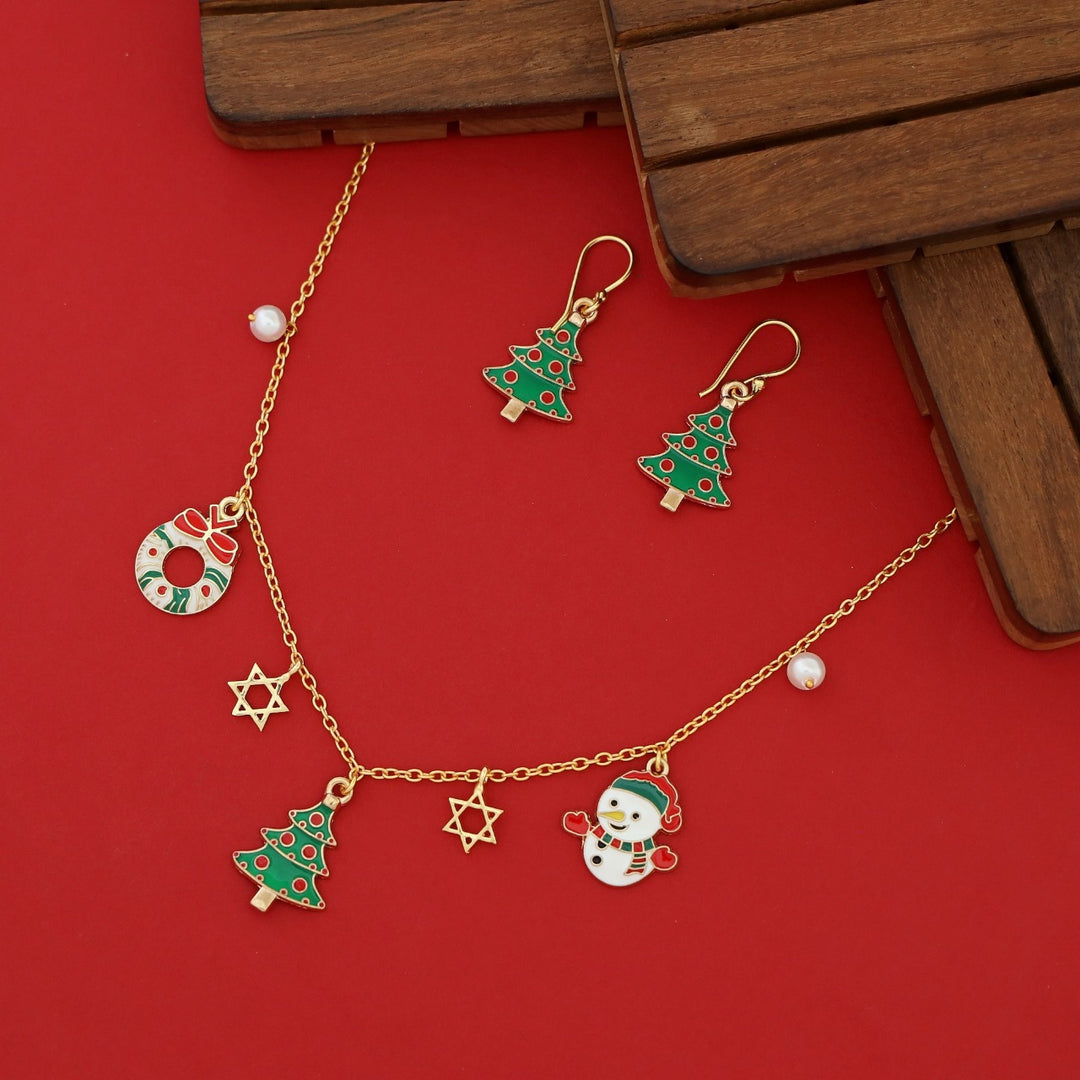 X'mas Charm Tri Pendant + Pearl Star Neckpiece With Drop