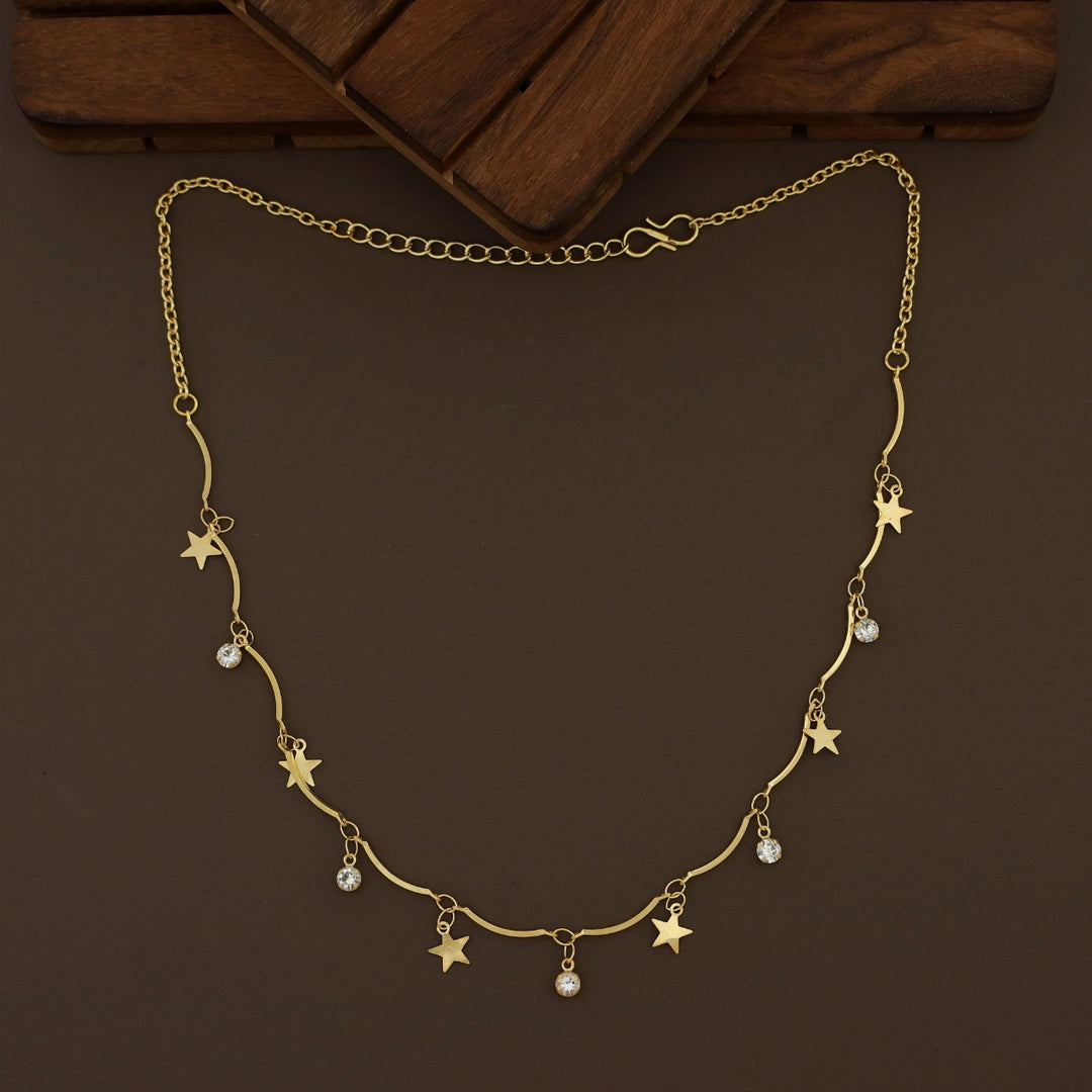 Golden Stick Hanging Star Glossy Stone Neckpiece