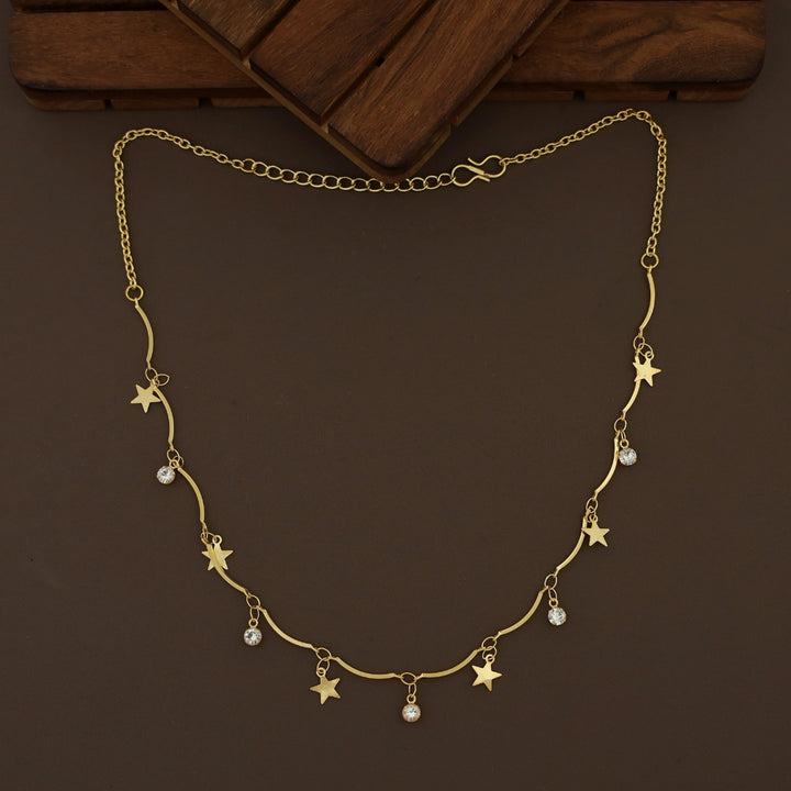Golden Stick Hanging Star Glossy Stone Neckpiece