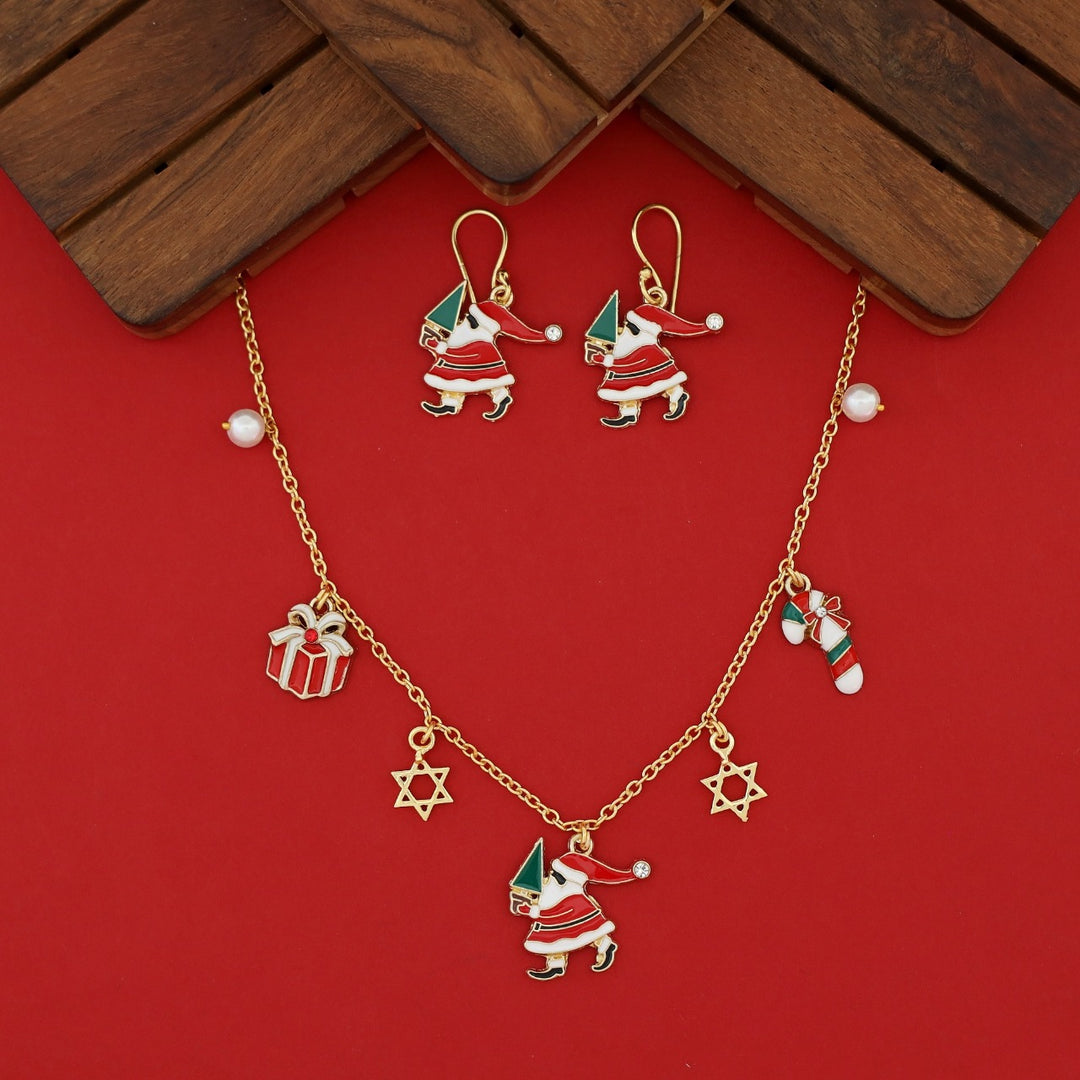 X'mas Charm Tri Pendant + Pearl Star Neckpiece With Drop
