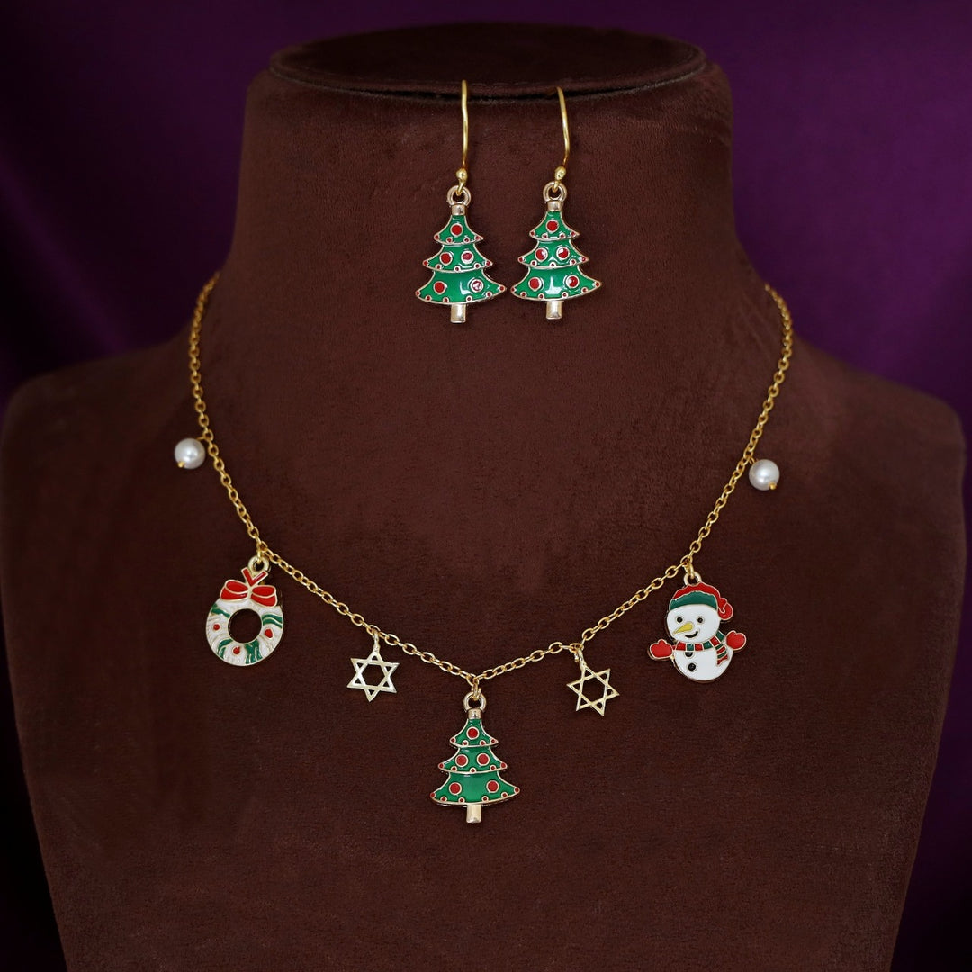 X'mas Charm Tri Pendant + Pearl Star Neckpiece With Drop