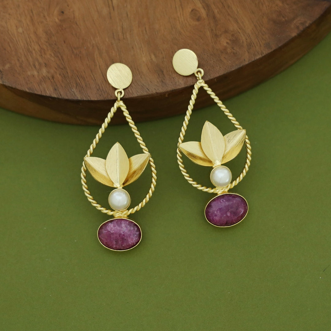 Renza Twisted Drop Leafy Pearl Earring