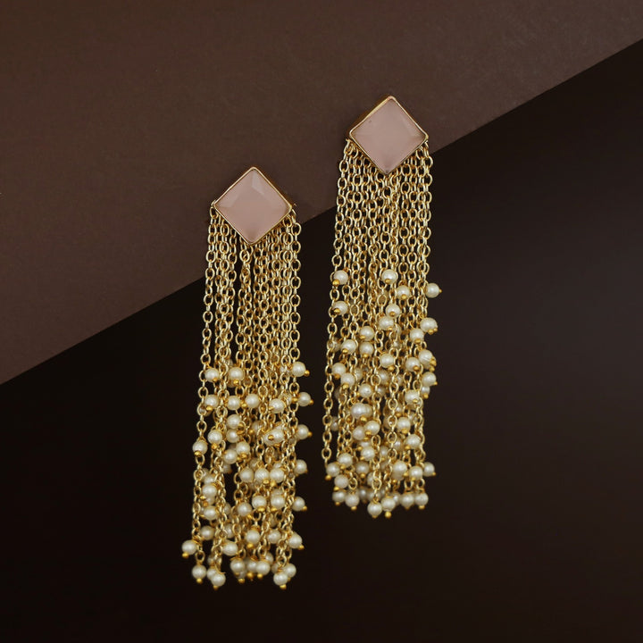 Tassel Pearl Glossy Stone Earring