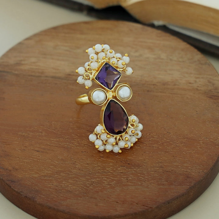 Ivy Drop And Diamond Cluster Pearl Ring