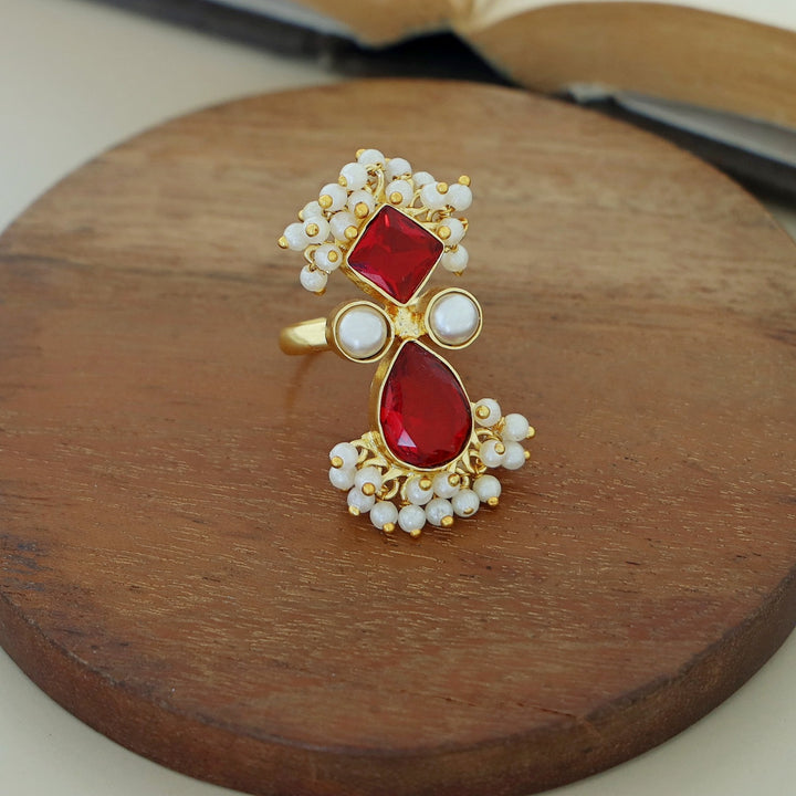 Ivy Drop And Diamond Cluster Pearl Ring