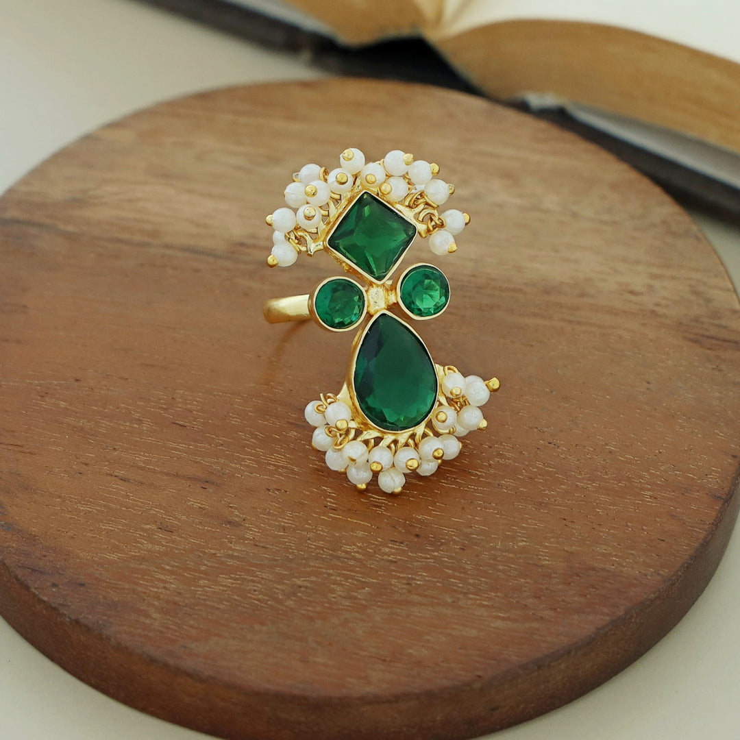 Ivy Drop And Diamond Cluster Pearl Ring