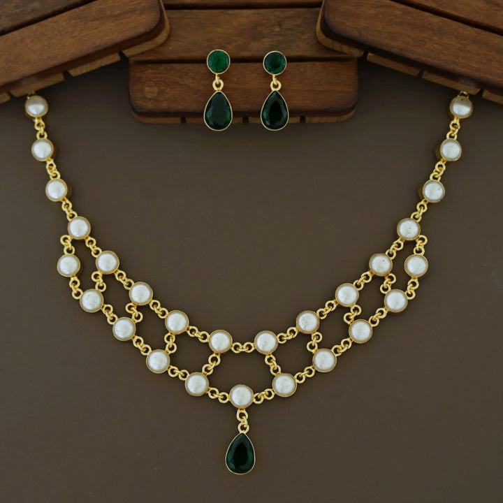 Dual Layer Fresh Water Pearl Glossy Neckpiece With Earring