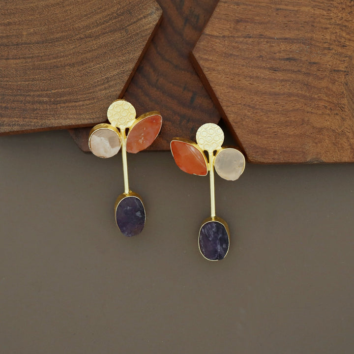 Hadassah Golden Hammered Raw Stone Earring
