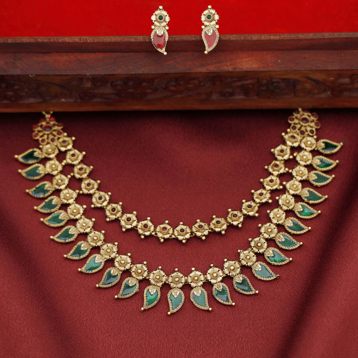 Nilanka 2 Layer Enamel Floral Neckpiece With Earring