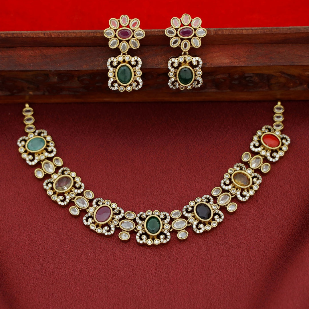 Kritika AD Stone Short Neckpiece With Earring