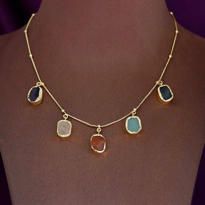 Aanvy Multicolour 5 Raw Stone Neckpiece