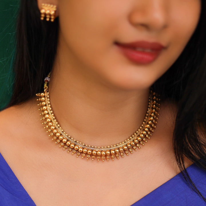 Madhumita Gold Bud Neckpiece with Earring