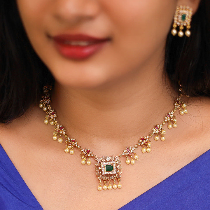 Moksha Lotus Pearl Neckpiece with Earring