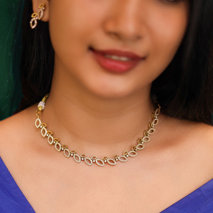 Samaira AD Stone Leaf Neckpiece with Earring