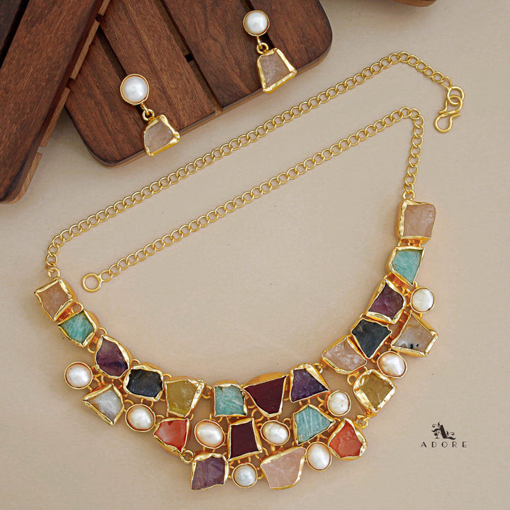 Scarlett Raw Stone + Baroque Neckpiece With Earring