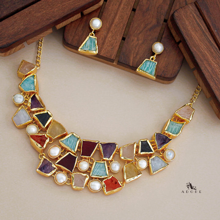 Scarlett Raw Stone + Baroque Neckpiece With Earring