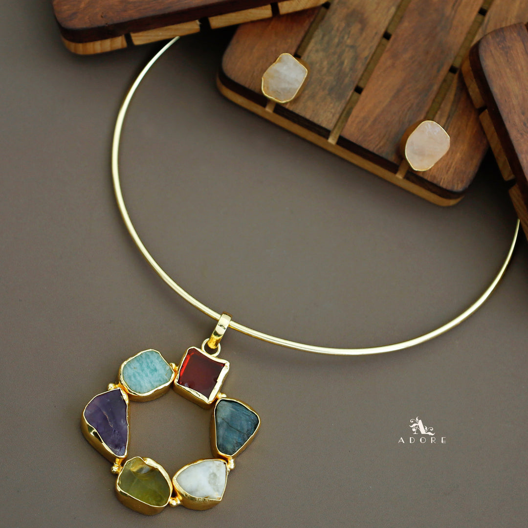Raw Stone Golden Chakra Neck Cuff With Stud